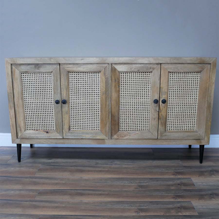 Mango Wood & Rattan Sideboard with Iron Legs - 8944 - Uneeka